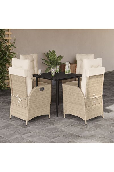 vidaxl Garden furniture set with cushions, 5 pieces, beige, polyrattan