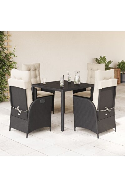 vidaxl Garden furniture set with cushions, 5 pieces, black, polyrattan