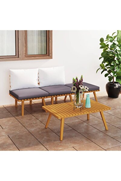 vidaxl Set mobilier de gradina cu perne, 4 piese, lemn masiv de acacia