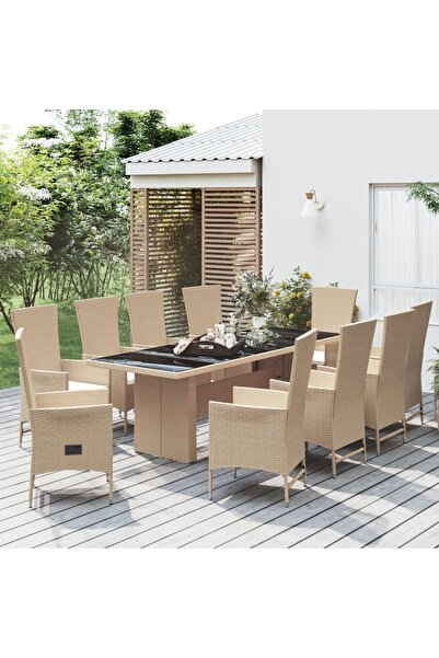 vidaxl Garden furniture set with cushions, 11 pieces, beige, polyrattan
