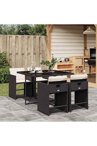 vidaxl Garden furniture set with cushions, 5 pieces, black, polyrattan