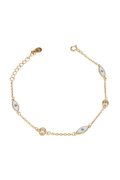 Emiliano Jewellery Zirkon Taşlı Altın Kaplamalı Göz Figürlü Gümüş Bileklik