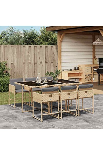 vidaxl Set mobilier pentru gradina, 7 piese, cu perne, bej, poliratan