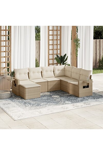 vidaxl Garden sofa set, 7 pieces, with cushions, beige, polyrattan