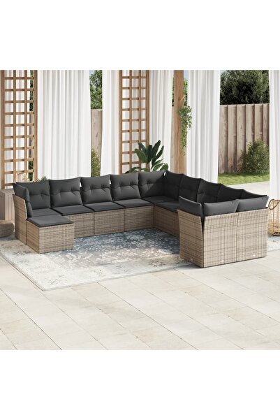 vidaxl Set canapele de gradina cu perne, 11 piese, gri, poliratan