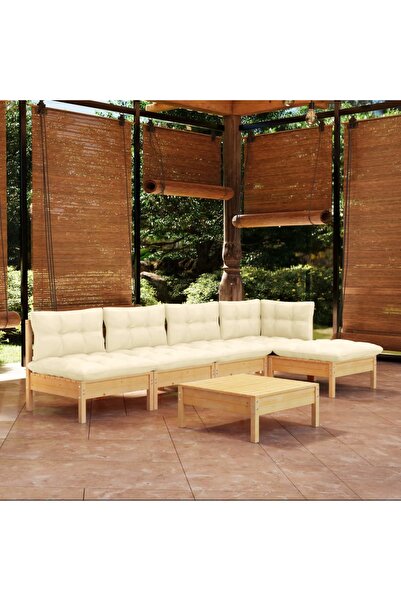 vidaxl Set mobilier gradina cu perne crem, 6 piese, lemn de pin