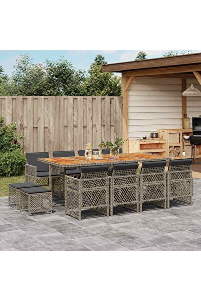 vidaxl Set mobilier de gradina cu perne, 13 piese, gri, poliratan