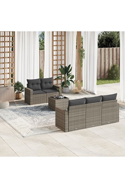 vidaxl Set mobilier gradina cu perne, 6 piese, gri, poliratan