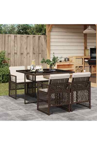 vidaxl 5-piece garden furniture set with cushions, brown, polyrattan