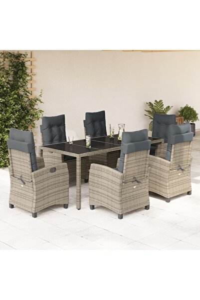 vidaxl Set mobilier de gradina cu perne, 7 piese, gri, poliratan
