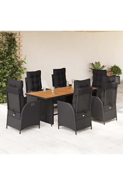 vidaxl Garden furniture set with cushions, 7 pieces, black, polyrattan