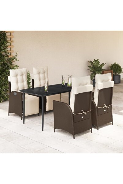 vidaxl Set mobilier de gradina, 5 piese, cu perne, maro, poliratan