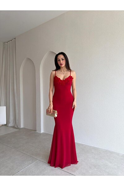 Mooi Butik فستان أنثرو ماكسي 8558 - أحمر