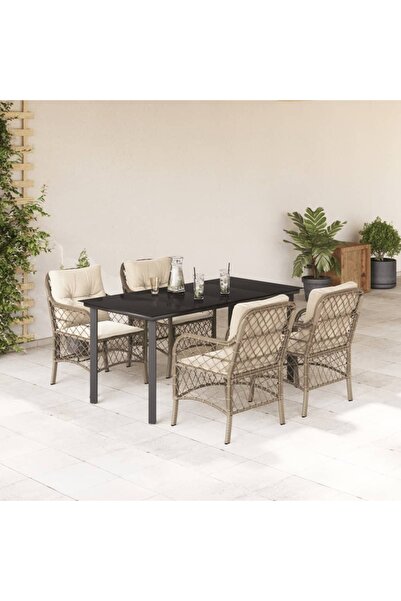 vidaxl Set mobilier de gradina cu perne, 5 piese, bej, poliratan