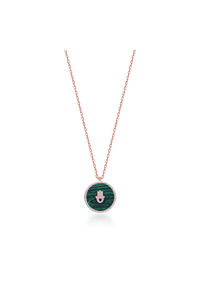 Emiliano Jewellery Zirkon Taşlı Rose Altın Kaplama Sedefli El Gümüş Kolye