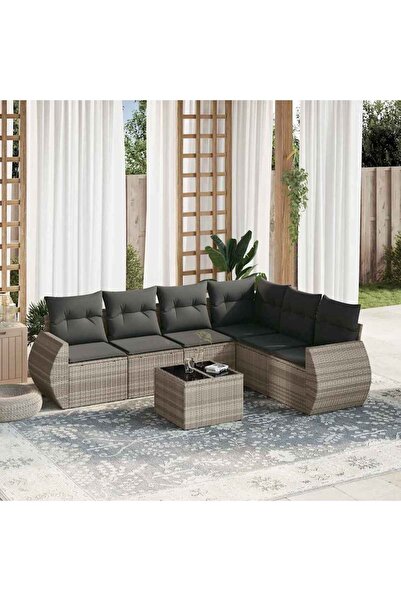 vidaxl Set canapele de gradina cu perne, 7piese gri deschis poliratan