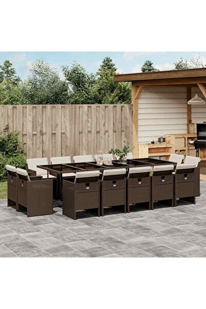 vidaxl Garden furniture set with cushions, 15 pieces, brown, polyrattan