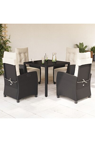 vidaxl Set mobilier de gradina cu perne, 5 piese, negru, poliratan