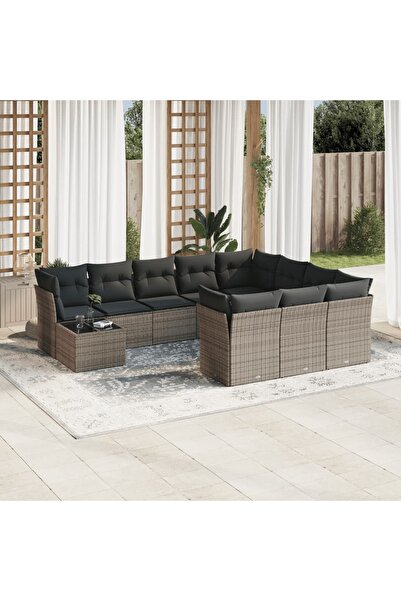vidaxl Garden sofa set with cushions, 11 pieces, grey, polyrattan