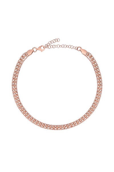 Emiliano Jewellery Rose Altın Kaplama Üç Sıra Zincirli Gümüş Halhal