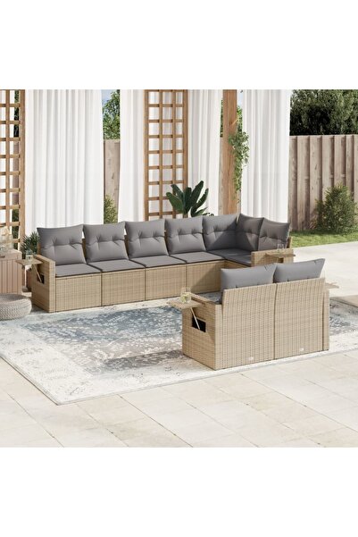 vidaxl Garden sofa set, 8 pieces, with cushions, beige, polyrattan
