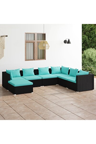 vidaxl Set mobilier de gradina cu perne, 7 piese, negru, poliratan