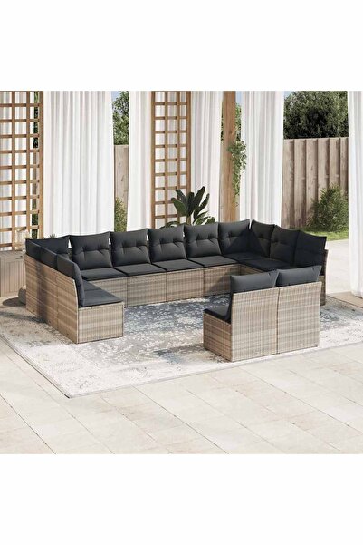 vidaxl Garden sofa set with cushions, 12 pieces, light grey polyrattan