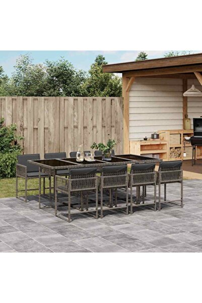 vidaxl Set mobilier gradina cu perne, 9 piese, gri, poliratan
