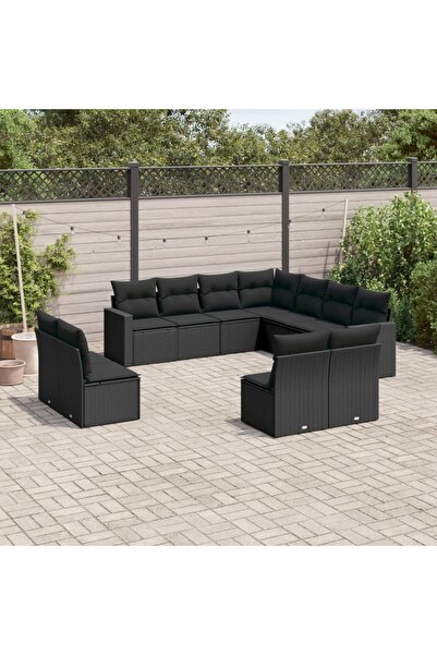 vidaxl Set canapele de gradina cu perne, 11 piese, negru, poliratan