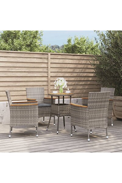 vidaxl 5-piece garden bistro set with cushions, grey, polyrattan