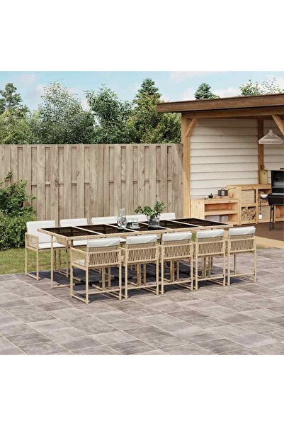 vidaxl Set mobilier de gradina cu perne, 11 piese, bej, poliratan