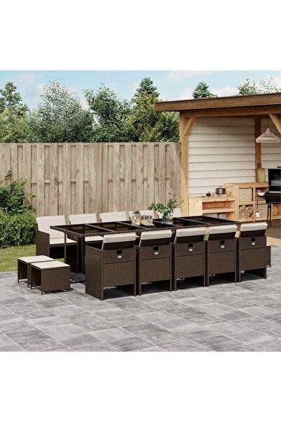 vidaxl Set mobilier de gradina cu perne, 15 piese, maro, poliratan