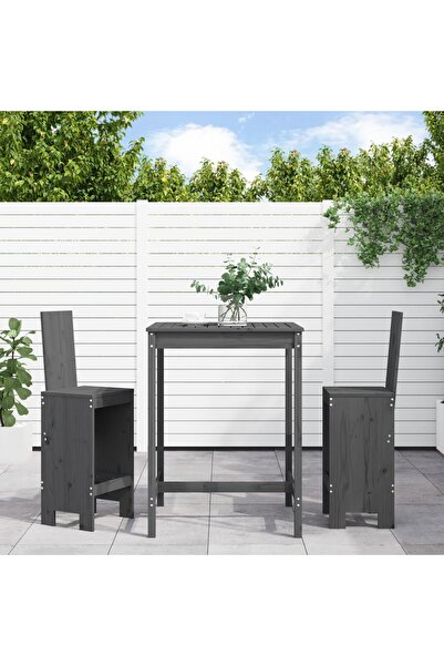 vidaxl Garden bar set, 3 pieces, grey, solid pine wood