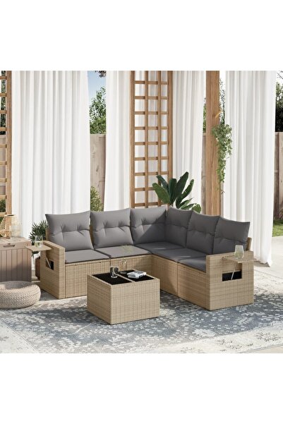 vidaxl Set canapele de gradina cu perne, 6 piese, bej, poliratan