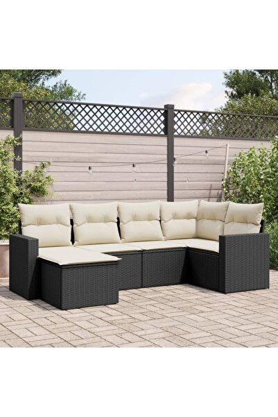 vidaxl Set mobilier de gradina cu perne, 6 piese, negru, poliratan