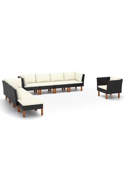 vidaxl Set mobilier gradina, 9 piese, negru poliratan È™i lemn eucalipt