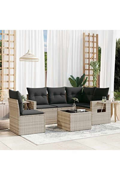 vidaxl Set canapele de gradina cu perne, 6 piese gri deschis poliratan