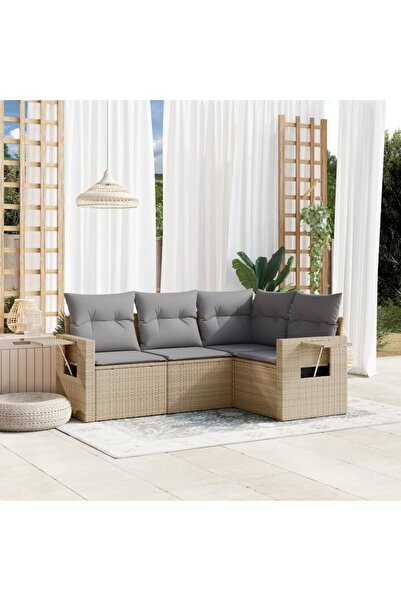 vidaxl Garden sofa set, 4 pieces, with cushions, beige, polyrattan