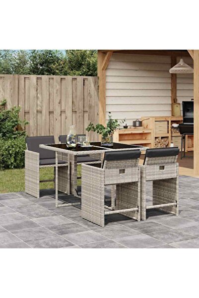 vidaxl Set mobilier de gradina cu perne, 5 piese gri deschis poliratan