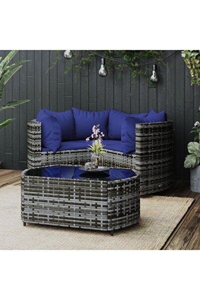 Concept Set mobilier de grădină cu perne, 4 piese, gri, poliratan