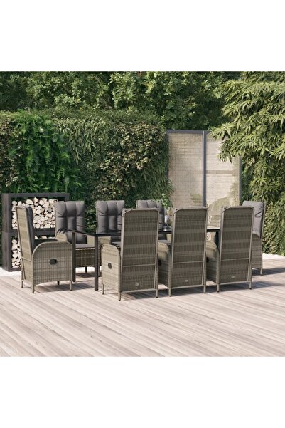 Concept Set mobilier de grădină cu perne, 9 piese, negru/gri, poliratan
