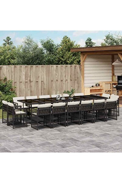 vidaxl Set mobilier de gradina cu perne, 17 piese, negru, poliratan