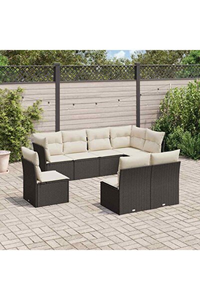 vidaxl Garden furniture set with cushions, 8 pieces, black, polyrattan