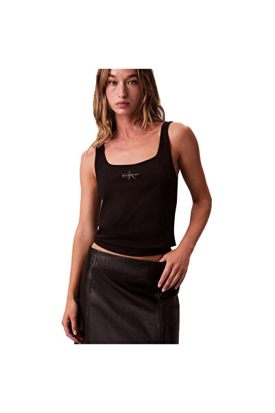 Calvin Klein Womens Monogram Scoop Neck Rib Knit Tank Top M