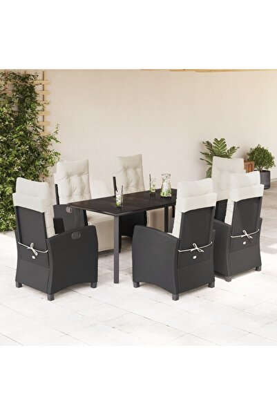 vidaxl Set mobilier de gradina cu perne, 7 piese, negru, poliratan