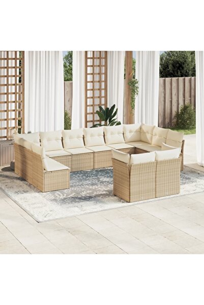 vidaxl Set canapele de gradina cu perne, 12 piese, bej, poliratan