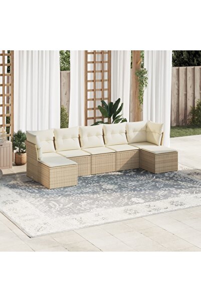 vidaxl Garden sofa set, 7 pieces, with cushions, beige, polyrattan