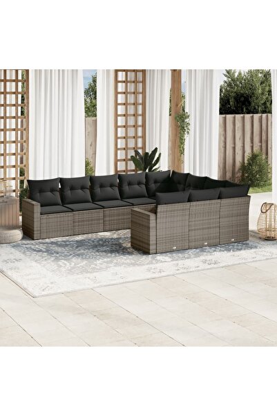 vidaxl Garden furniture set with cushions, 10 pieces, grey, polyrattan