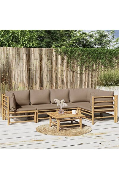 Concept Set mobilier de grădină cu perne gri taupe, 6 piese, bambus