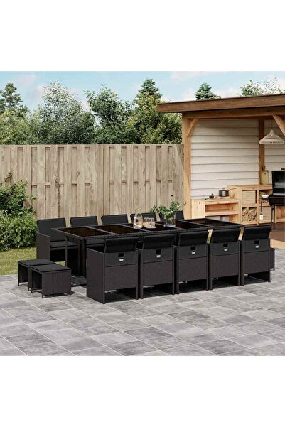 vidaxl Set mobilier de gradina cu perne, 15 piese, negru, poliratan